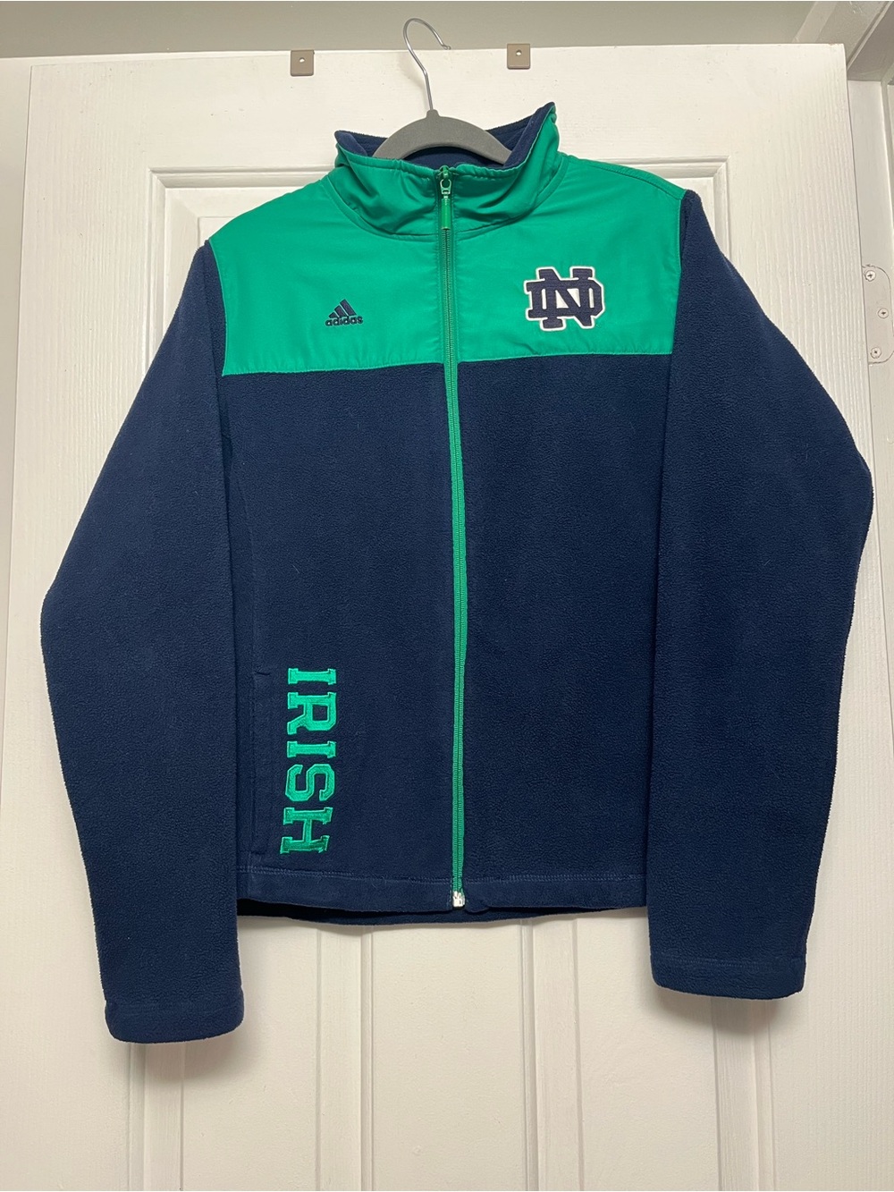 adidas Navy and Green Notre Dame Full-Zip Fleece Jacket